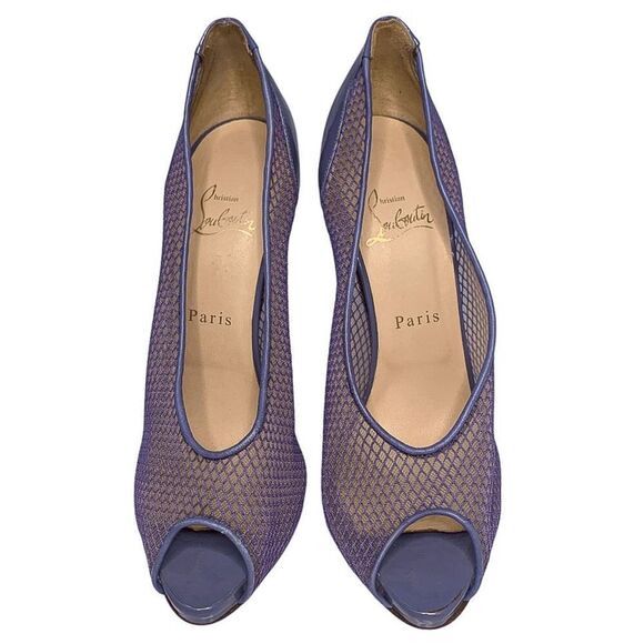 Christian Louboutin Fetilo 120 Lavender Patent Leather Fishnet Pumps EU 38 US 8 - Picture 2 of 11